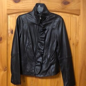 Tahari Elie Ruffle Lambskin Leather Jacket size M